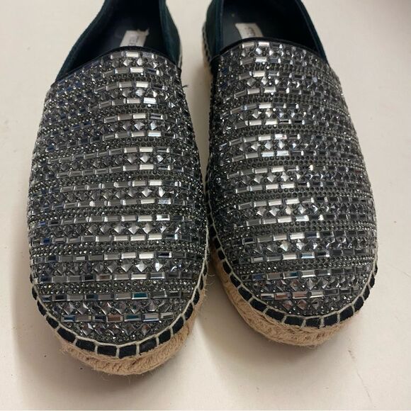 STEVE MADDEN Proud Black Silver Embellished Leather Platform Espadrilles shoe 10 - Picture 4 of 12